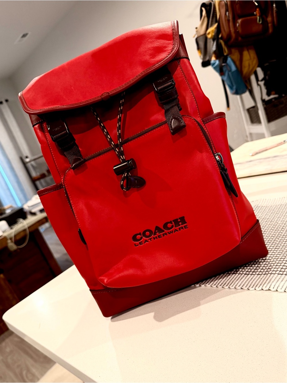 Coach Red Leather Backpack with Dark Trim - Men